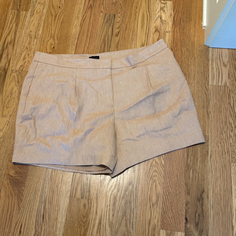 Talbots Linen Blend Textured Shorts Tan White Plus Petite 22WP NWT 385885